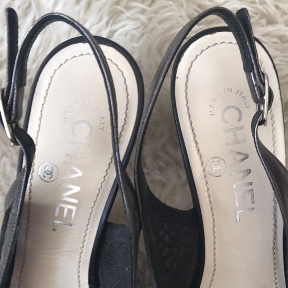 Chanel black peep toe sling back heels size 38 - Picture 4 of 8